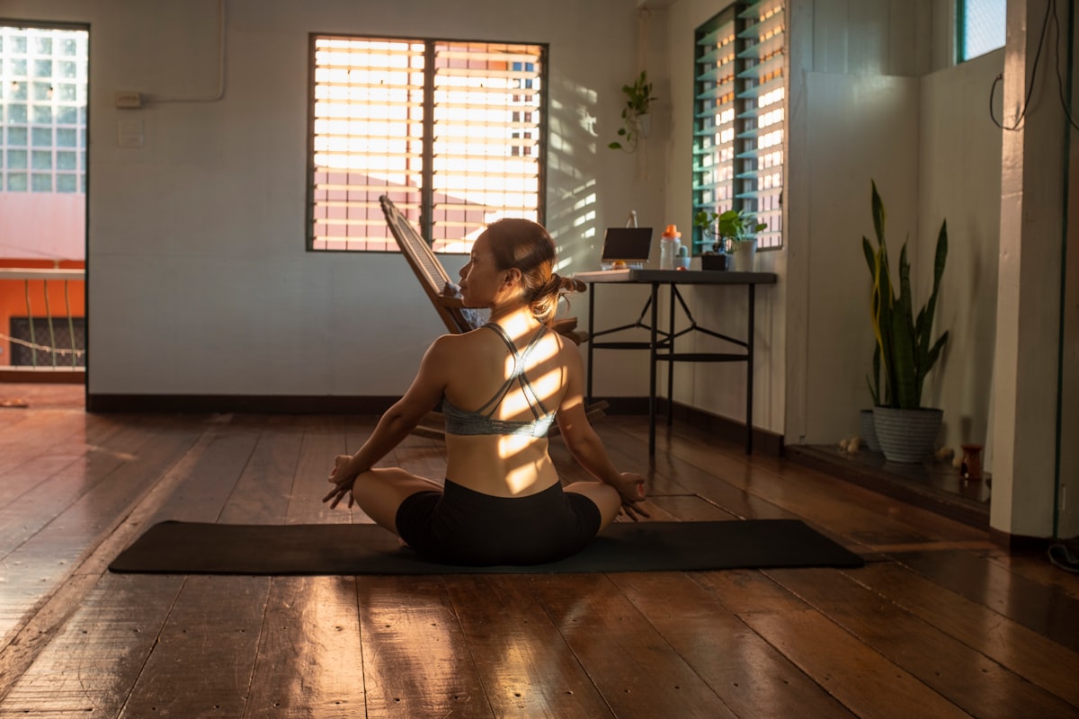 Woman practicing morning wellness ritual